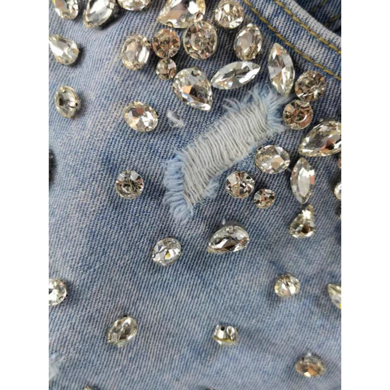 Hot Girl Style Rhinestone Ripp - огляд і ціна Shorts Denim Frayed