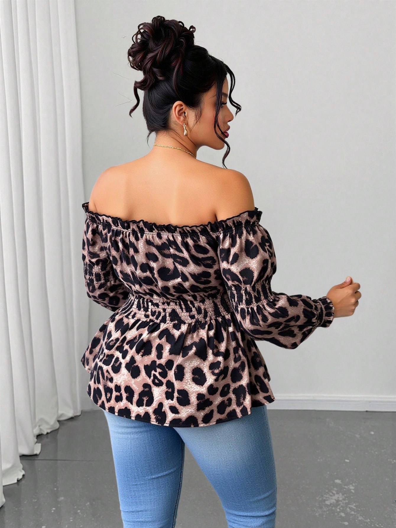 Plus Size Women Leopard Print  - огляд і ціна Blouse Off Shoulder