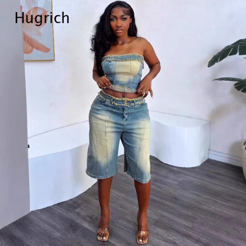 Ladies Washed Strapless Crop T - огляд і ціна Shorts Denim Frayed