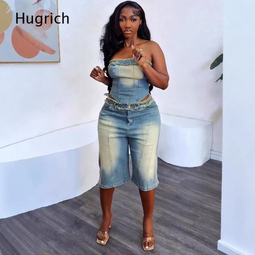 Ladies Washed Strapless Crop T - огляд і ціна Shorts Denim Frayed