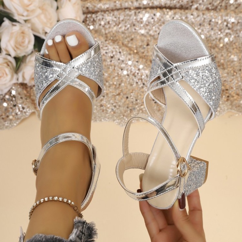 Women Block Heels Sandals Gold - огляд і ціна Sandal Strappy Heeled