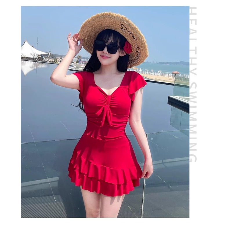 Women's Red V Neck Skirted One - огляд і ціна Swimsuit Bikini Ruched