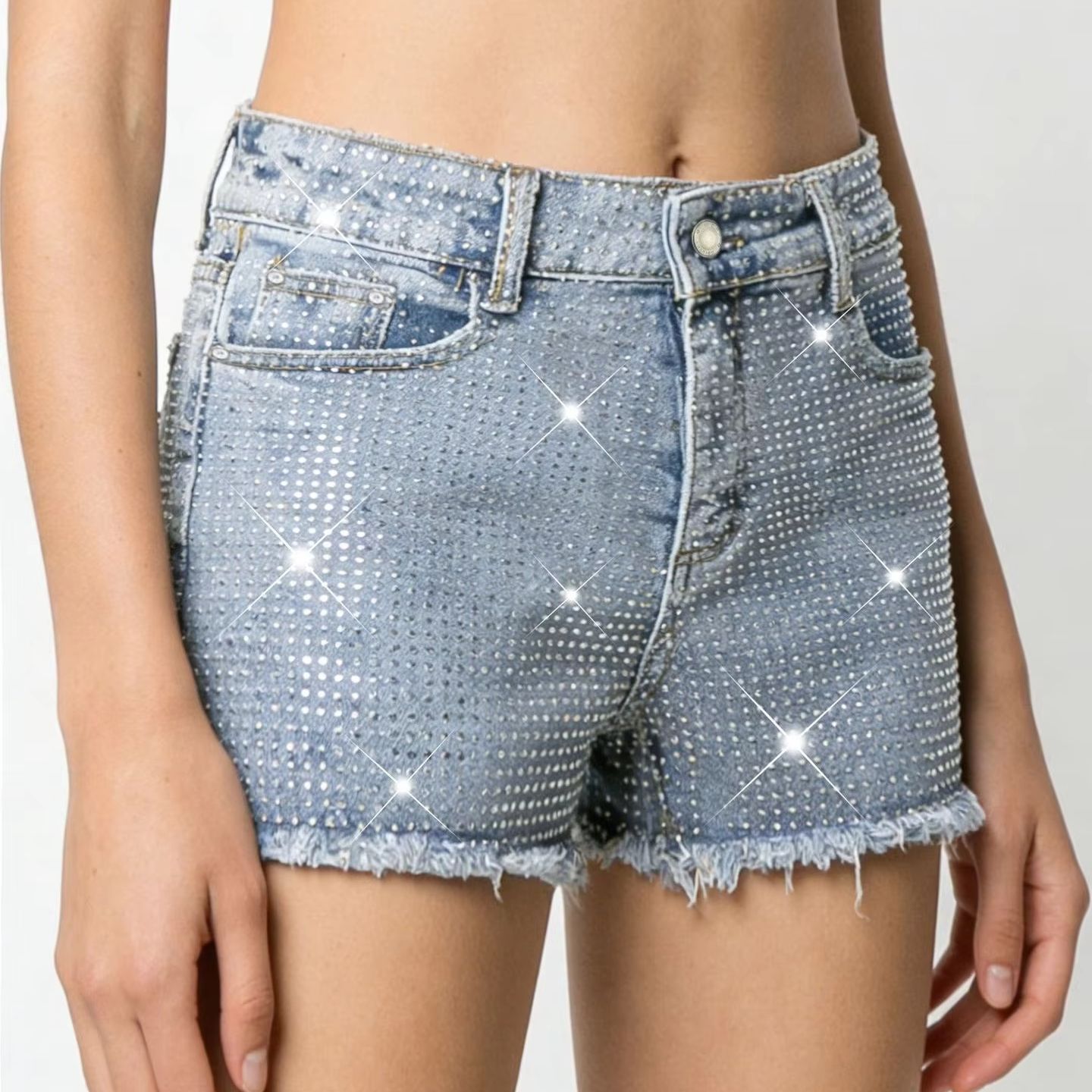2026 New Full-Bejeweled Elasti - огляд і ціна Shorts Denim Frayed